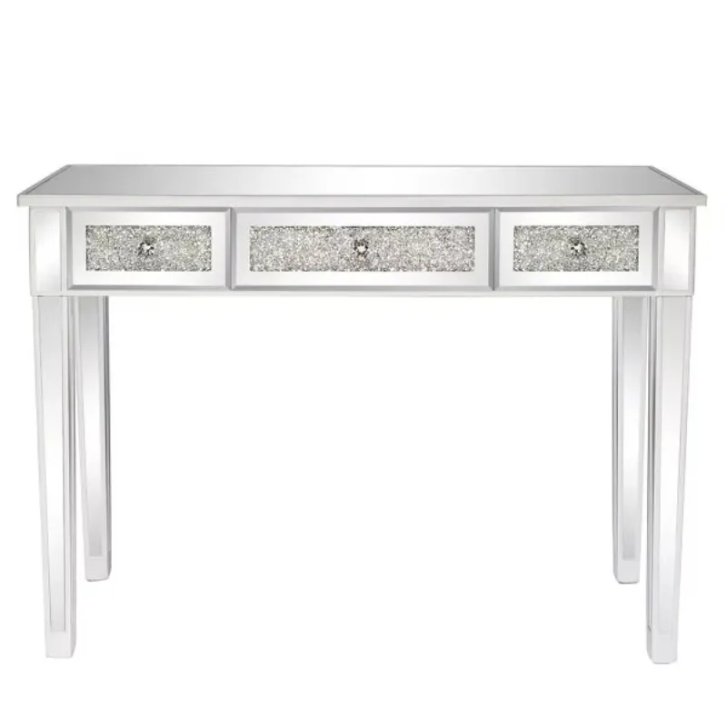 

Silver MDF mirror surface dresser with broken glass three-pump computer desk function