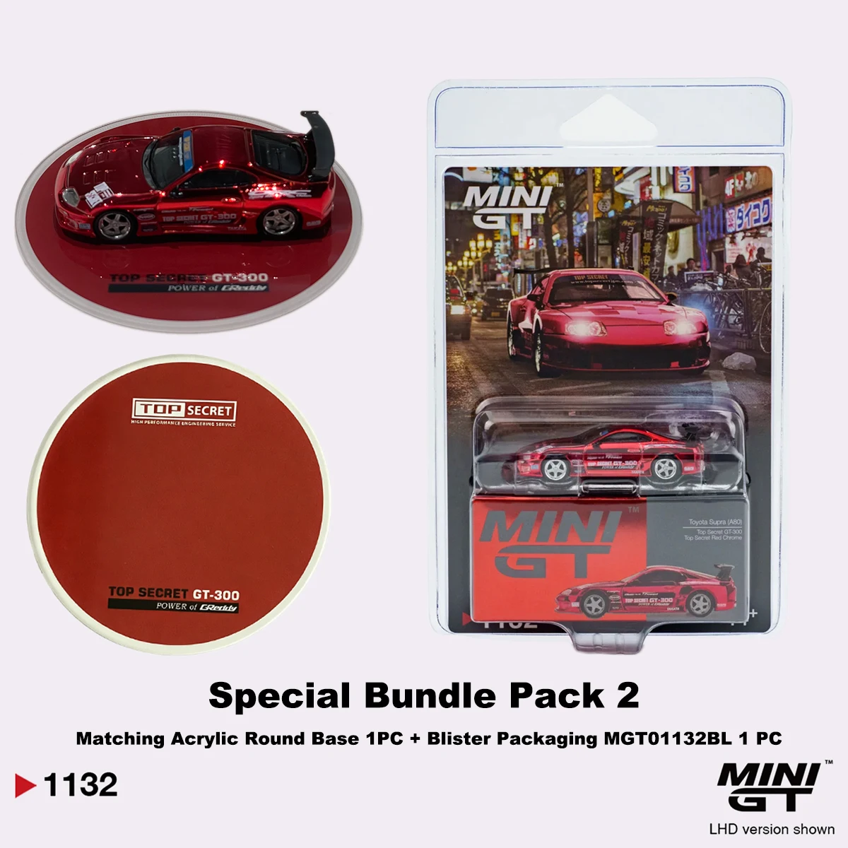 Auf Lager, Versandbereit: MiniGT 1132 1:64 Toyota Supra MK4 Top Secret GT-300 Chrom-Rot LHD Druckguss-Modellauto – Detail 7