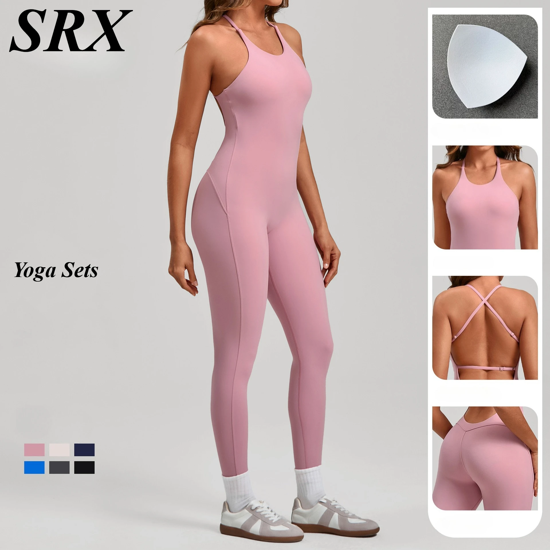 Seamless Yoga Jumpsuits Sports Fitness Cross Straps Beauty Back Peach Hip Raise Tight One-piece Gym Workout Bodysuits for Women