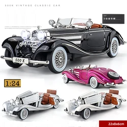 1/24 500K Classic Vintage Car Toy for Children Diecast Alloy Miniature Model Sound Light Collection Birthday Gift For Child