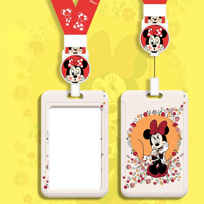 Disney Minnie Mickey Cartoon Work Card Holder Women ID Name Tag Students Bus Card Cover Case Retractable Badge Reel IC Card Bag