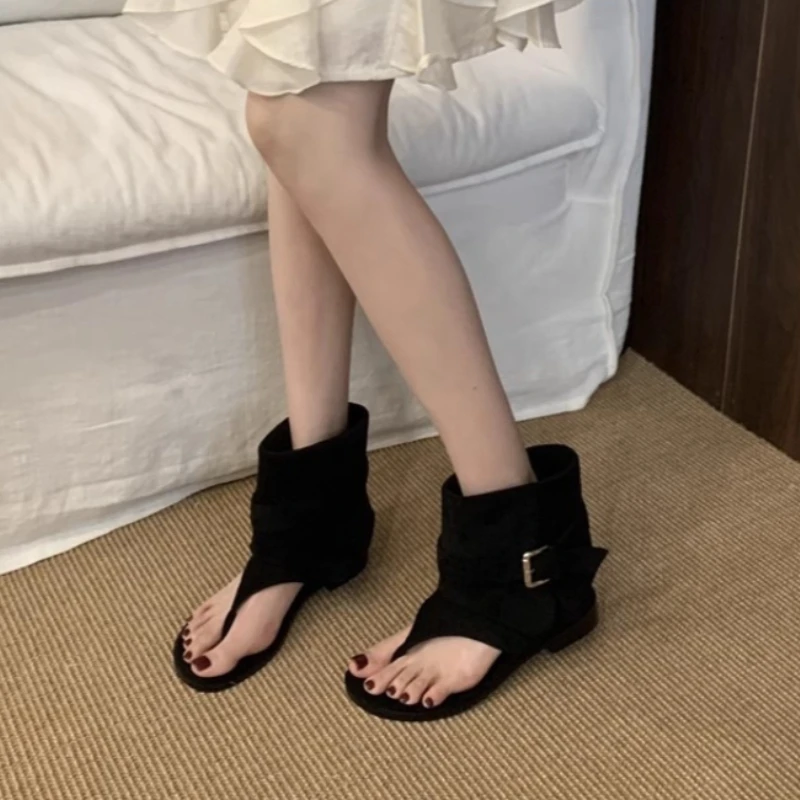 Clip Toe Flats Sandals Summer New Fashion Trend Trouser Legs Boots Casual Dress Street Style Shoes