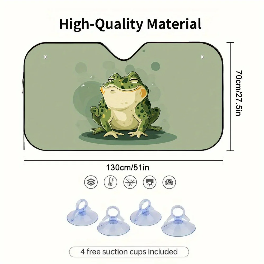 1pc 2D Flat Dreamy Cartoon Frog Print Car Sunshade – Foldable & Efficient, Keeps Your Vehicle Cool, Fits SUVs, Sedans, Vans & Tr