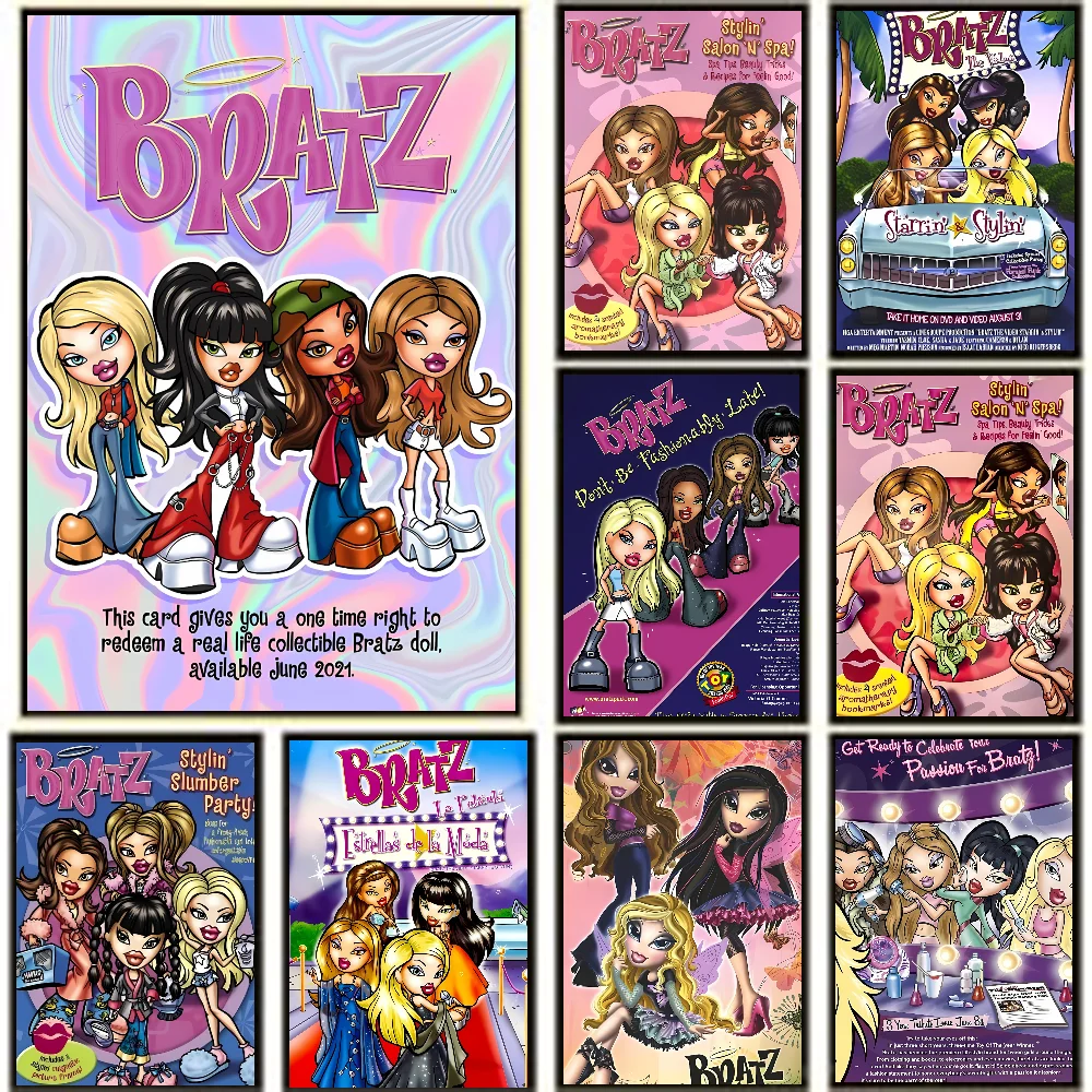 Affiche Bratz rétro en papier imprimé, 1 pièce, dessin animé, maison, salon, chambre à coucher, entrée, Bar, Restaurant, café, peinture artistique, décoration