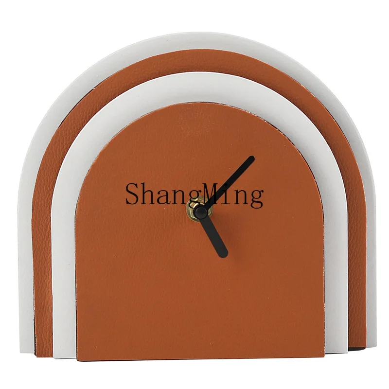 

PYH modern light luxury multi-layer leather arched clock table clock ornament living room porch hotel model room