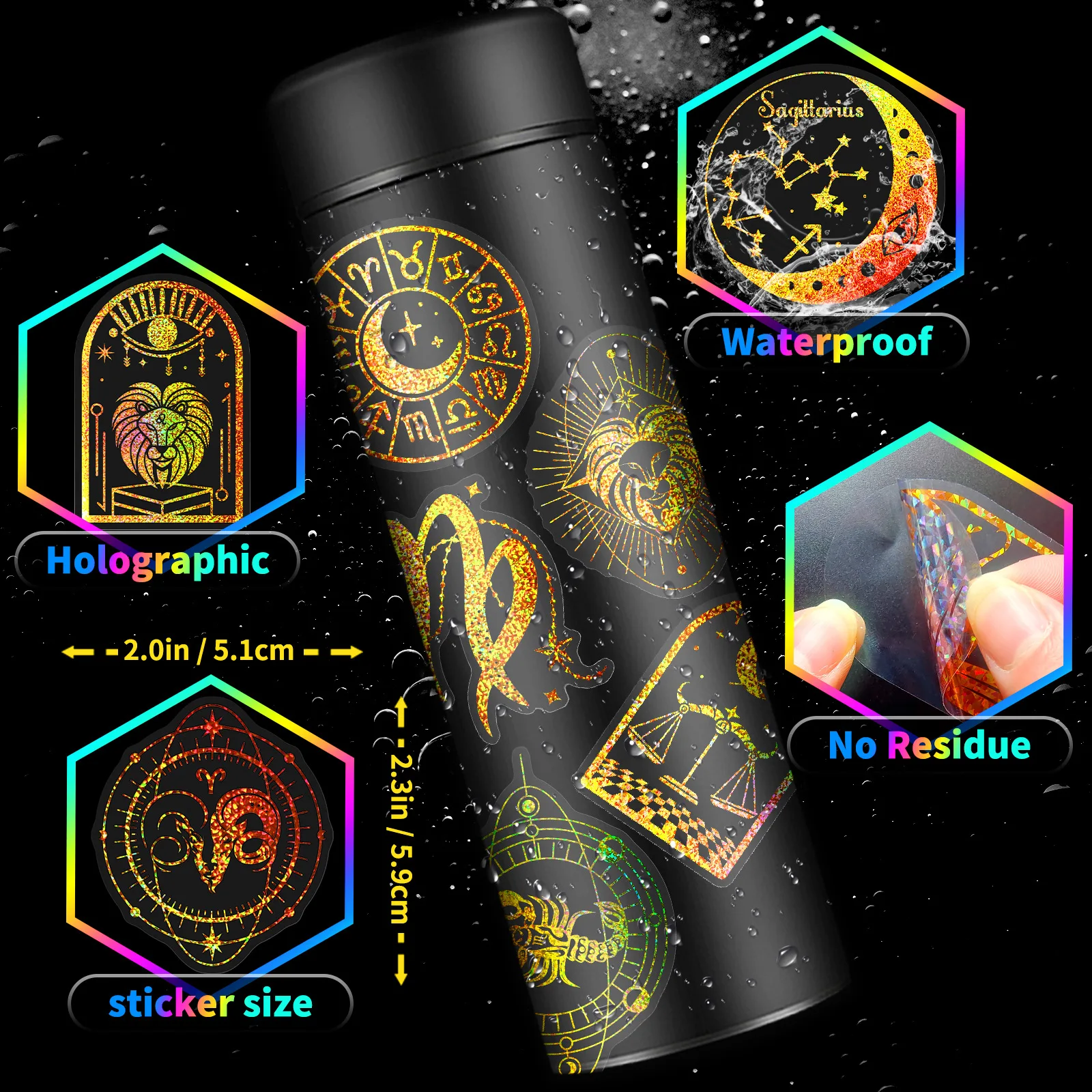 100 Transparent Gold Laser Deep Space Series PET Stickers New Handheld Holographic Stickers DIY Stickers