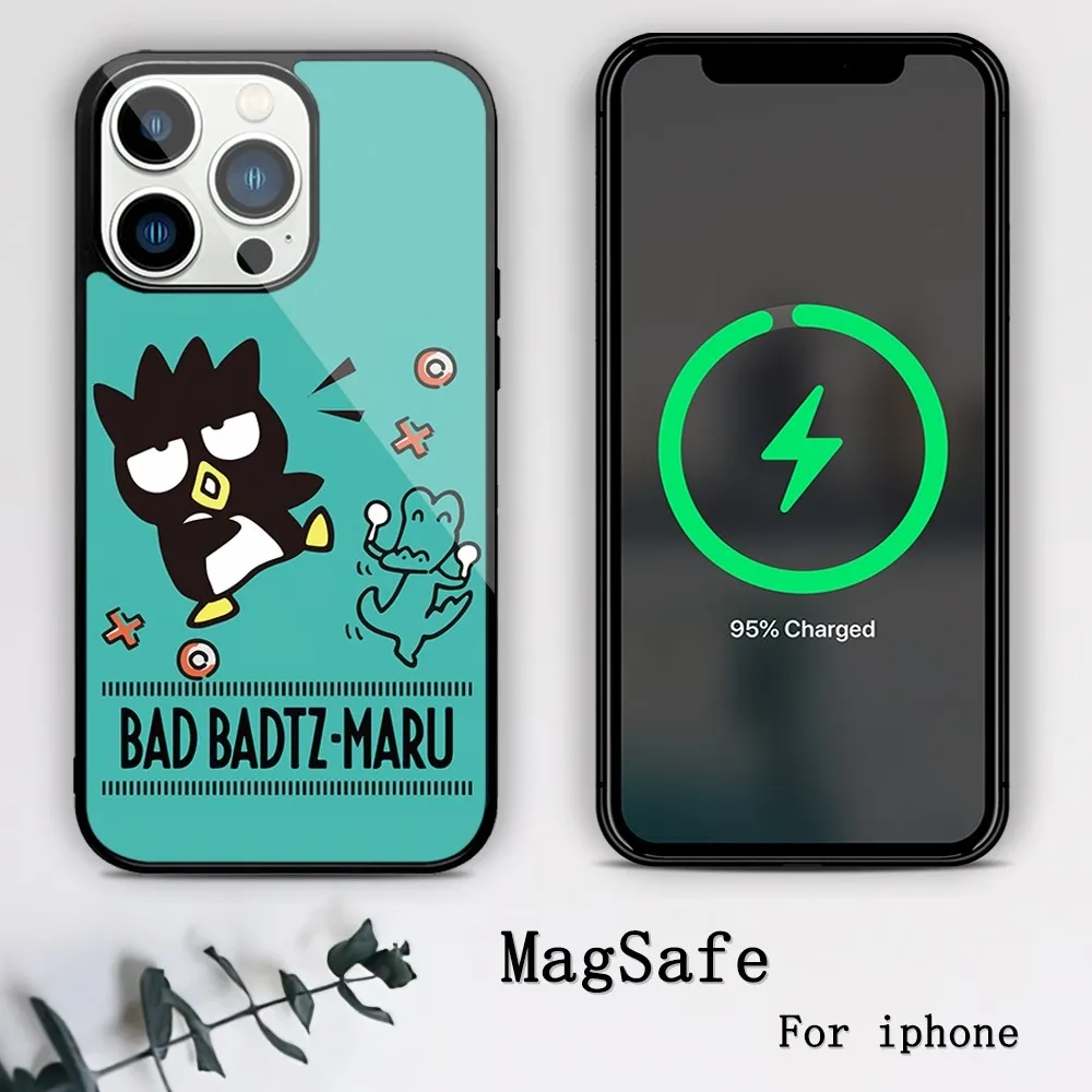 MINISO Sanrio Bad Badtz-Maru Phone Case For iPhone 11 12 13 14 15 Mini Pro XS Max X S Plus XR Magnetic Attraction Shell