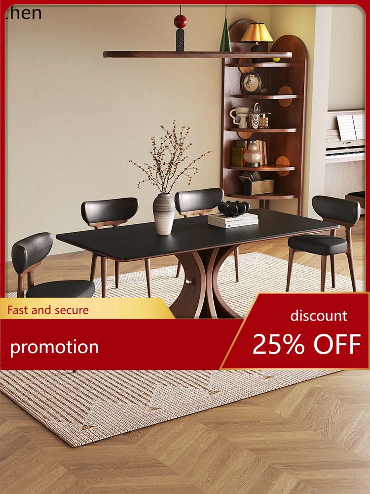 

ZML Solid Wood Dining Table Small Apartment Black High-End Retro Rectangular