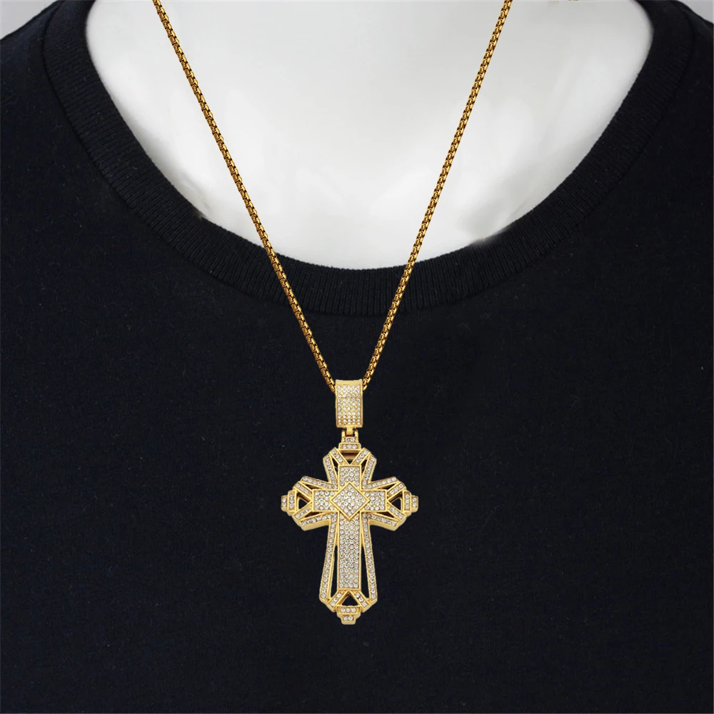 

Religious Iced Out Zircon Jesus Cross Pendant Male Gold Color Stainless Steel Christian Big Necklace for Men Jewelry Gift 2025