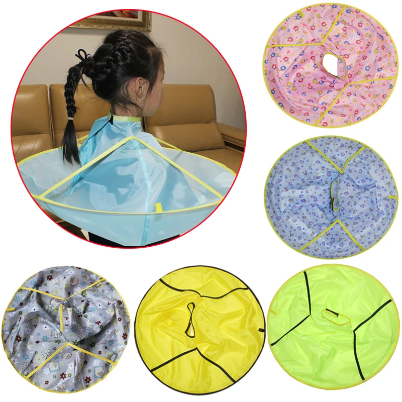 Waterproof Kids Hair Cutting Cloak Umbrella Cape Foldable Salon Apron Cartoon Print Barber Home Hairdressing Cape Cover Cloth