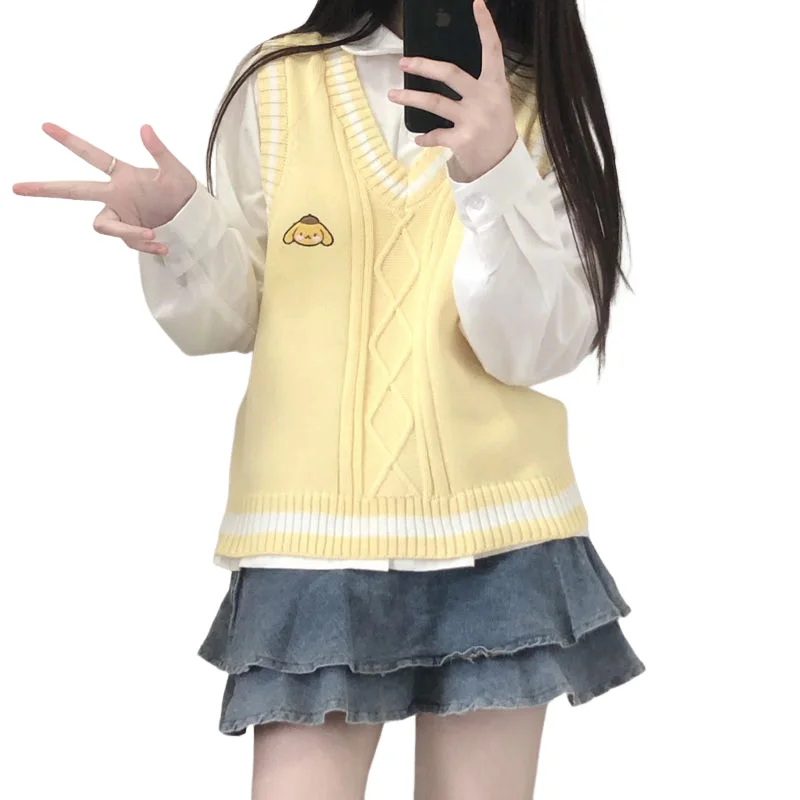 

Аниме Sanrioed Pompompurin Jk Кардиган Свитер Kuromi Kawaii Cinnamoroll Весенне-осеннее вязаное пальто в консервативном стиле Свободное милое вышивка