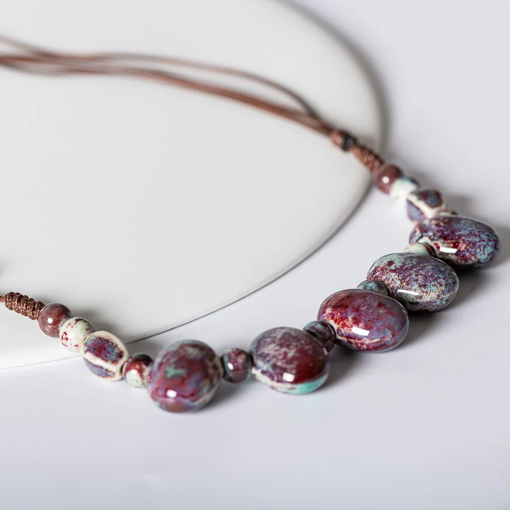 

Cobblestone Shape Ceramic bohemia bead necklace Pendant vintage necklaces Classic style Jewelry #HY422