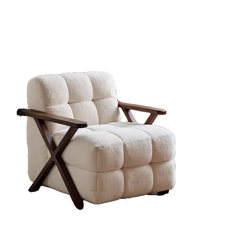 Medieval single sofa, living room home, bedroom balcony leisure sofa, designer solid wood sugar cube single chair