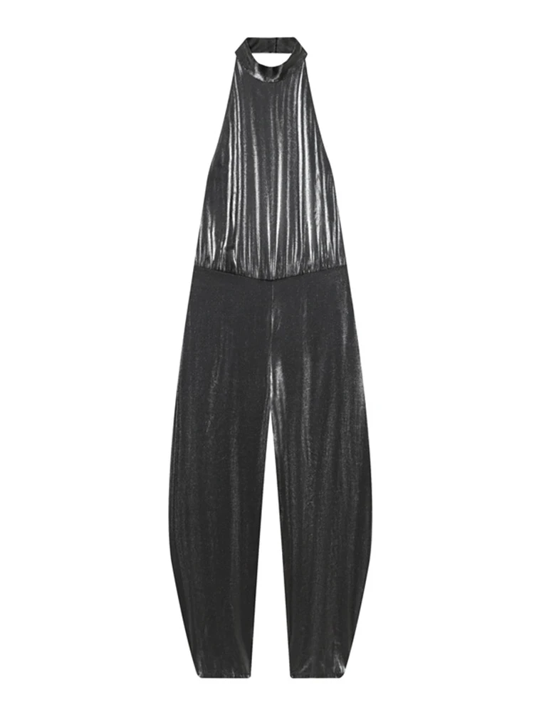 

Модный однотонный комбинезон-халтер для женщин, весна 2026, новинка, без рукавов, с открытой спиной, цельный, элегантный, уличный стиль