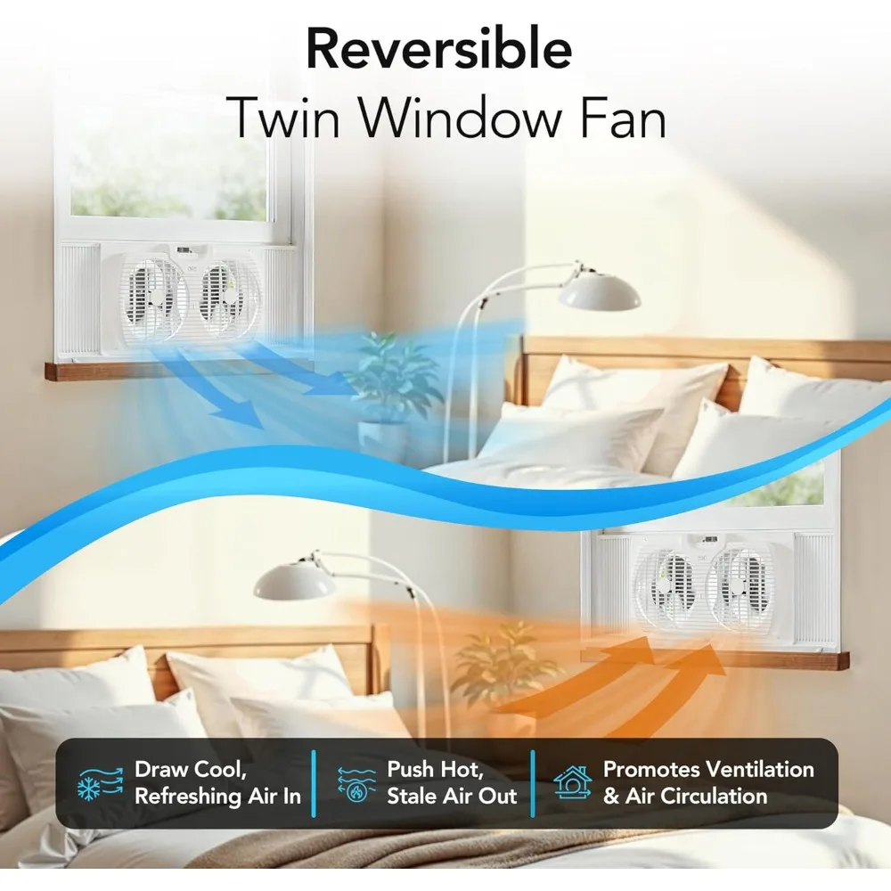 Window Fan for Bedroom, 9 inch 3 Speed Dual Fans with Auto-Locking Expanders, Window Exhaust Fan, Removeable Bug Screen