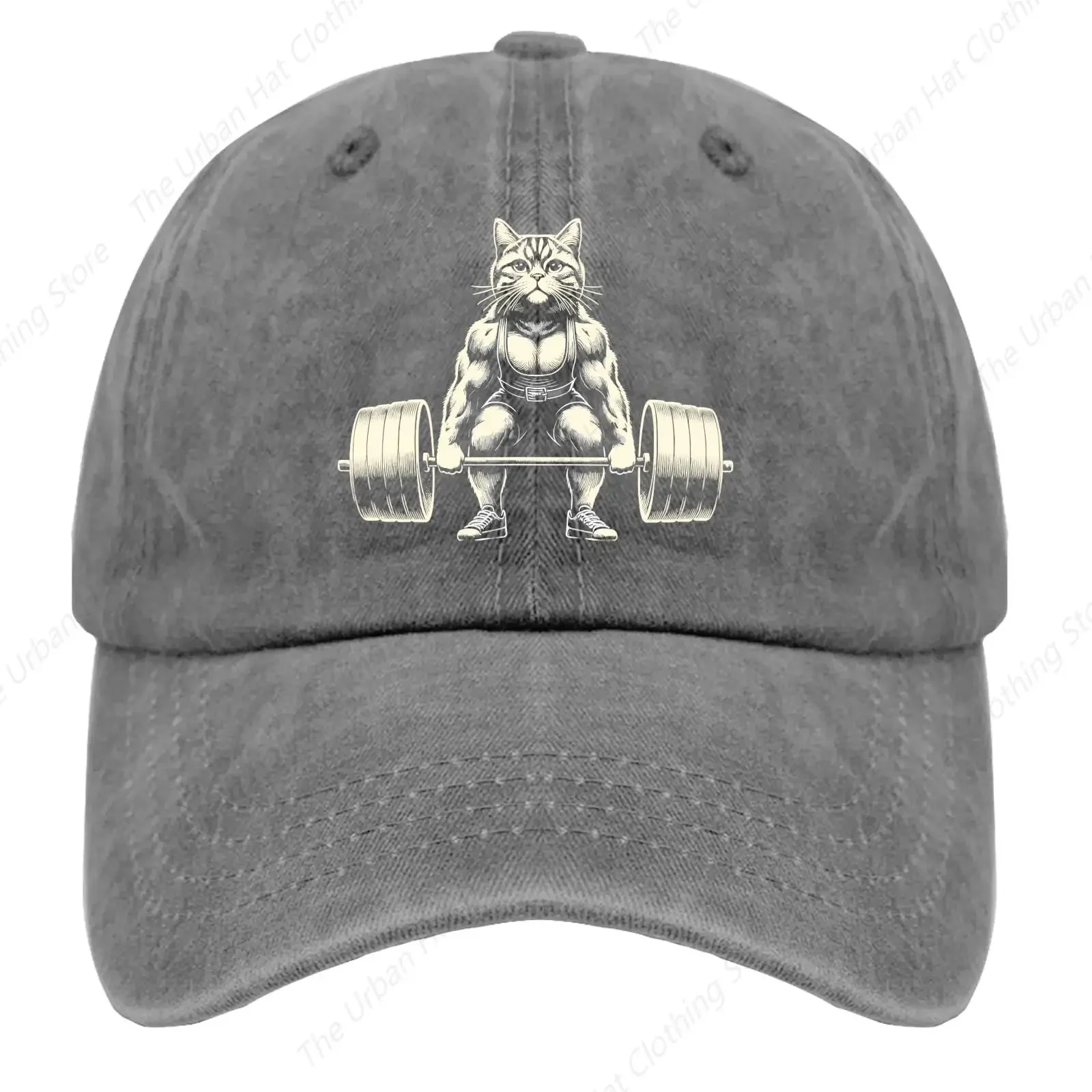 Funny Cat Muscle Powerlifting Meowscles Hat for Men Womens Baseball Cap Classic Washed Ball Caps Breathable Hats