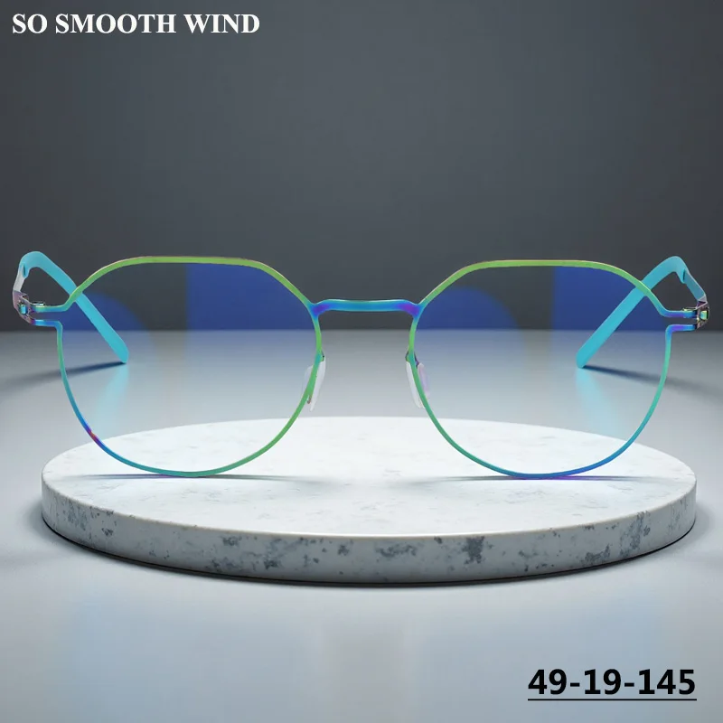 No Fading German Brand Ultralight Screwless Glasses Frame Design Men Women Polygon Round Eyeglasses Handmade Blue Purple Eyewear