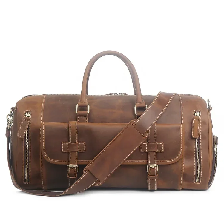 New Style Genuine Leather Duffle Bag Large Capacity Cowhide Leather Crossbody Bag Crazy Horse Leather Travel Bag