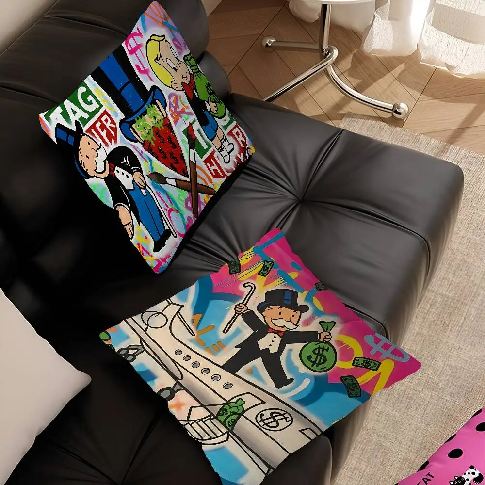 Rich Man Game Monopoly Dollar Cartoon Cushion Cover Pillowcase Upholstery Sofa Throw Pillow Home Decor Pillowcas