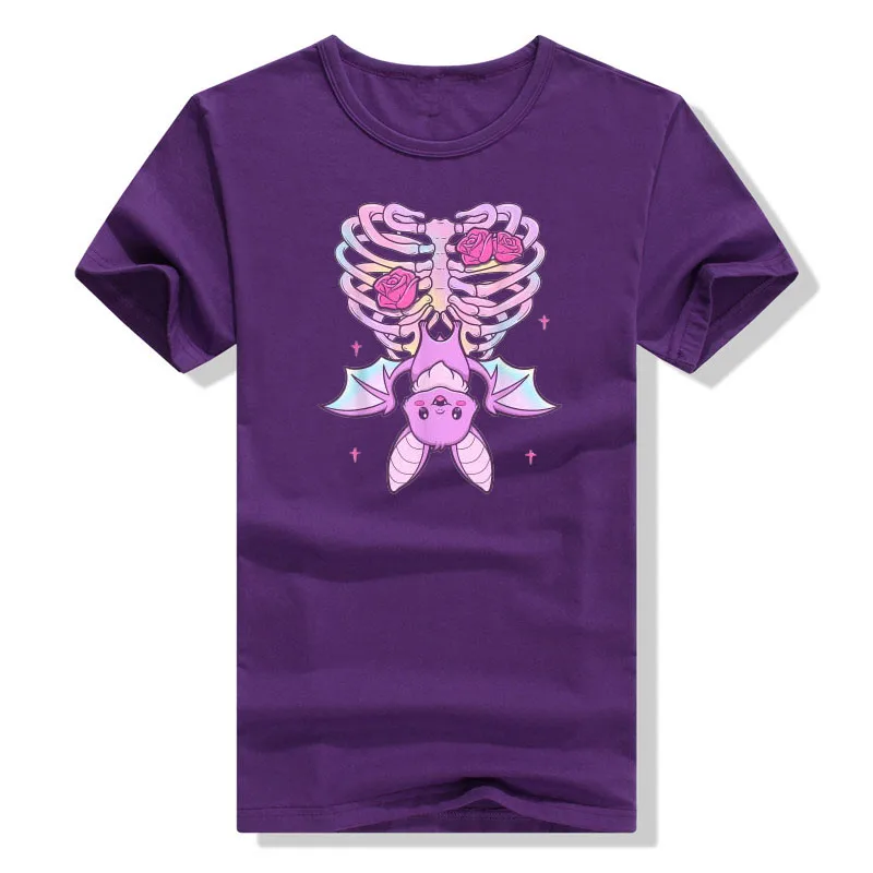 Kawaii Pastel Goth Cute Creepy Bat Skeleton T-Shirt Anime Vaporwave Aesthetic Clothes Graphic Tee Tops Halloween Costume Gifts