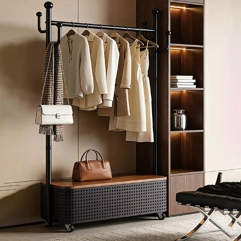 Perchero de pie para dormitorio, perchero móvil multifunción con ruedas para recibidor, mueble de almacenamiento para entrada