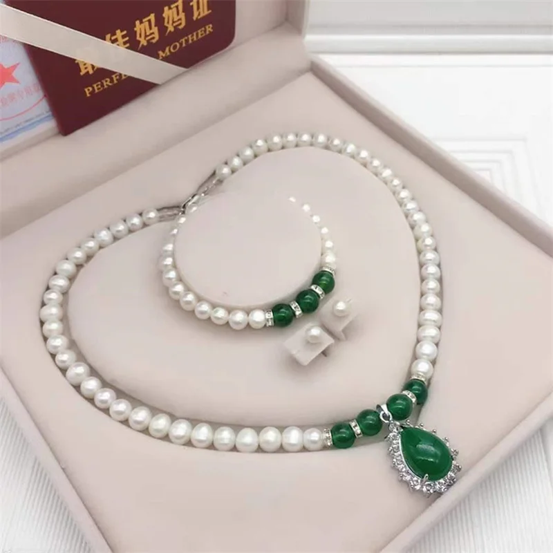 High quality natural freshwater pearl 925 silver buckle women's necklace set as a luxurious holiday gift for mothers and elders