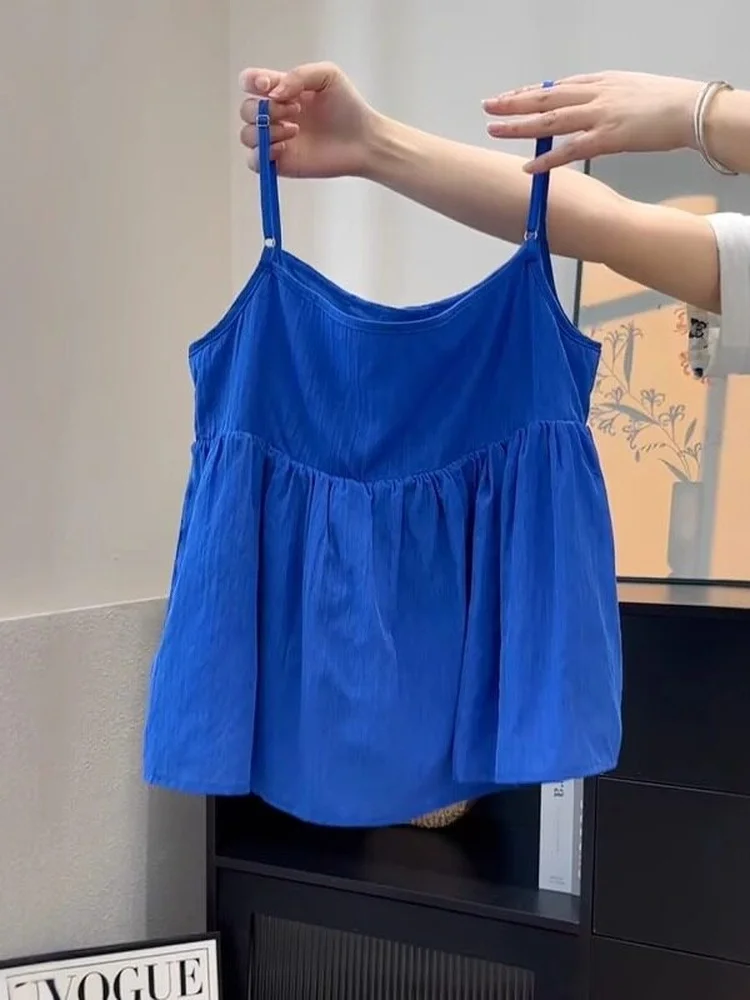 Klein Blue Strapless Loose Fit Sleeveless Women's Top Fashionable Summer 2026 Breathable Casual Style Single Button Closure