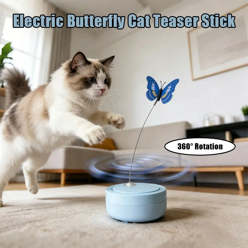 

Electric Butterfly Cat Teasing Stick 360°Automatic Rotating Butterfly Cats Toy USBCharging Kitten Interactive Toys Pets Supplies