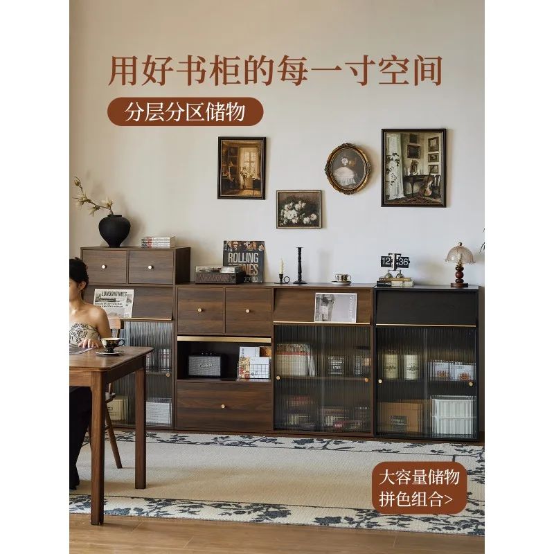 

Small four solid wood bookcase, living room display cabinet against the wall integrated combination