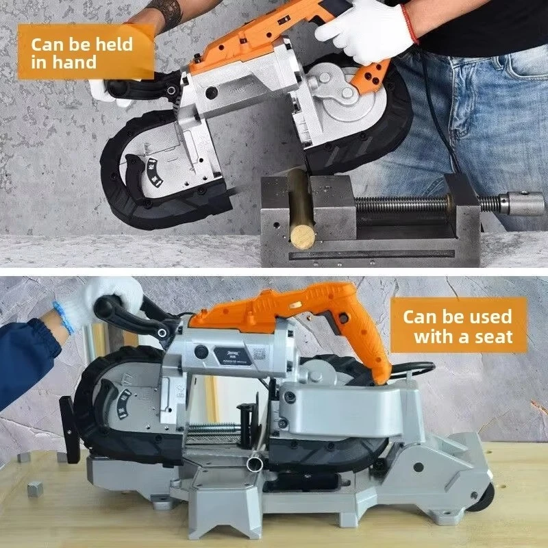 

R2103T Portable Industrial Metal Band Saw, Handheld 1100W Motor/Engine with Manual Tensioner, Removable Base