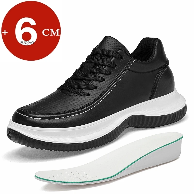 

6cm Invisible Height Increase Sneakers for Men Breathable Genuine Leather Lightweight Elevator Shoes Comfortable Walking Sports