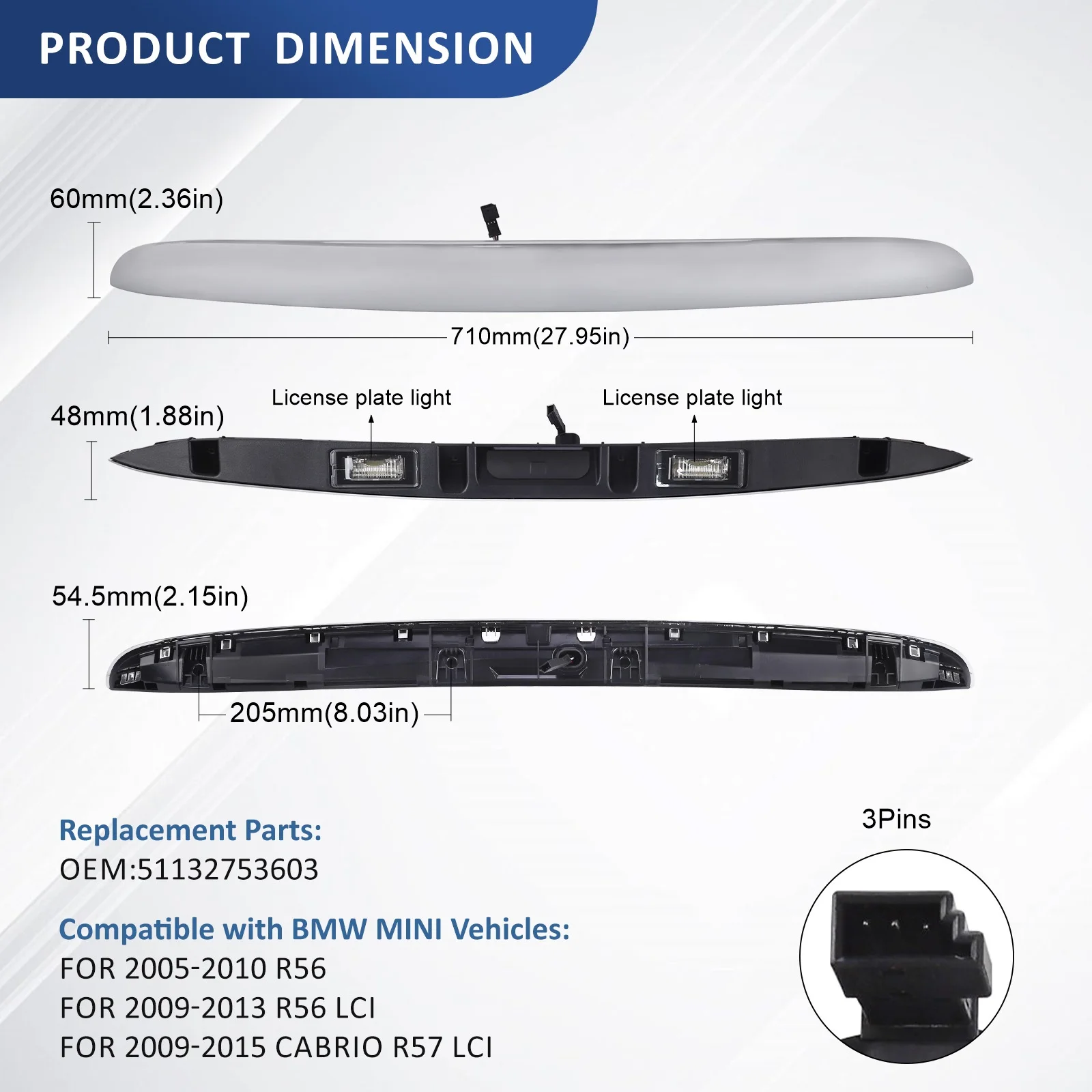 51132753603 كروم فتحة الجذع الباب الخلفي مقبض الباب استبدال لسيارات Bmw ميني كوبر R55 R56 R57 R58 R59 R60 R61 اكسسوارات السيارات