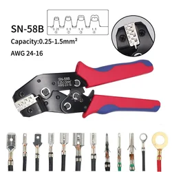 SN-58B Ratchet Crimping Plier Crimper Tool 0.25-1.5mm² AWG24-16for Dupont,TE,JST,Molex Terminal Wire Electrical Pliers