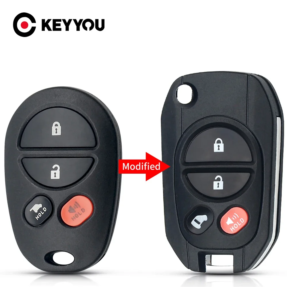 KEYYOU Modificado Flip Remoto Chave Caso Shell, Substituição Atualizado para Toyota Highlander, Sequoia, Siena, Tacoma, 3, 4, 5, 6 Botões