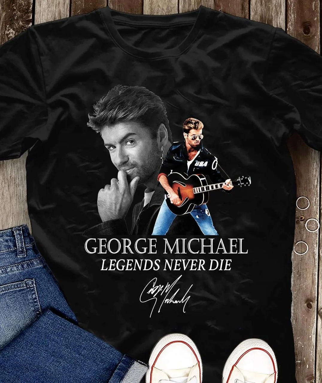 George Michael Signed Men T-shirt Black Cotton Tee All Sizes S-5XL- Free Shiping