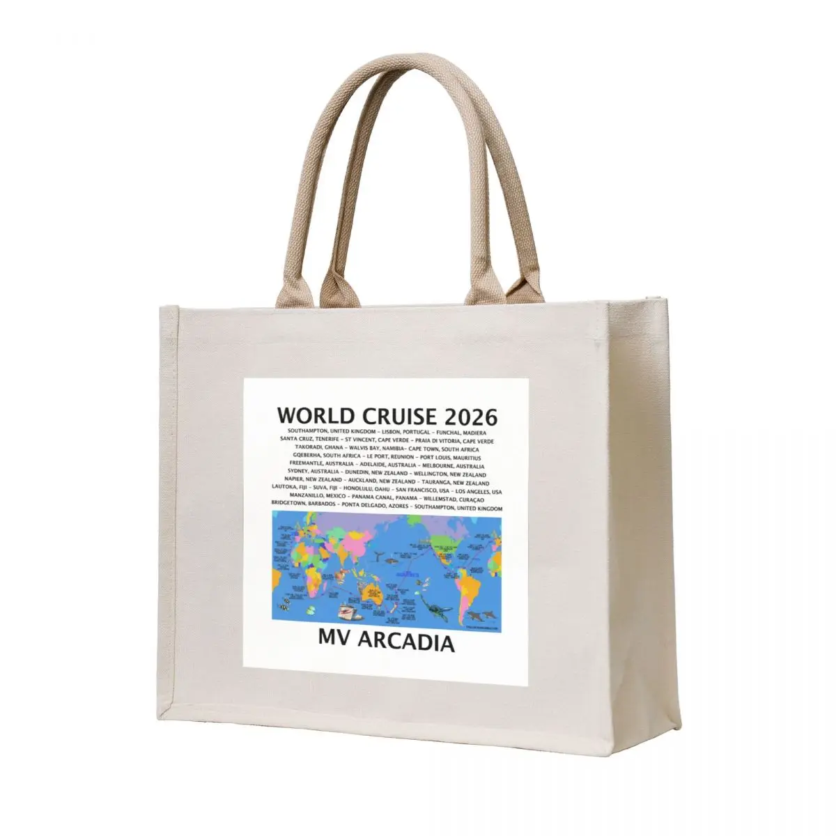 

P@O 2026 J601 WORLD CRUISE FULLY ILLUSTRATED ROUTE MAP Tote Bag Beach bag Women's bag Women's shopper