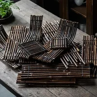 Antique Style Bamboo Boat Tray Creative Tea Set Ceremony Display Rack Perfect for Gongfu Tea Art Ceremony Serving Tray Purple