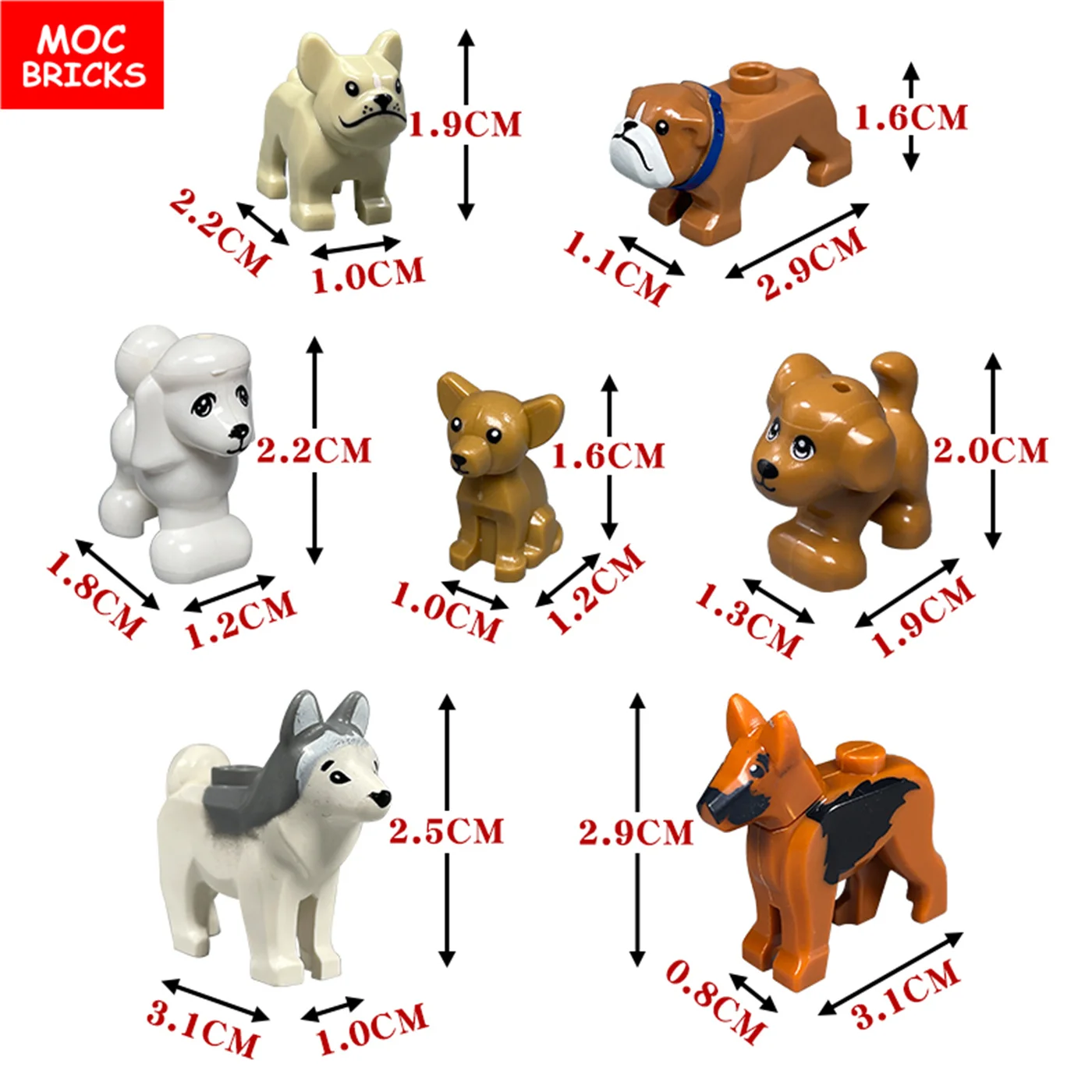Moc Ziegel kleine Hund Serie Französisch Bulldogge Husky Pudel Zwinger montiert Bausteine Kinderspiel zeug Plastik puppe – Detail 3