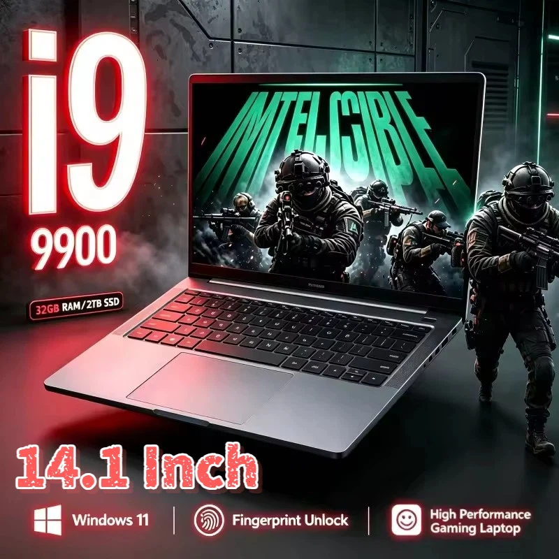 i9-9900 Intel 14.1 Inch Gaming Laptop 32GB RAM 2TB SSD 1TB SSD 1920x1080 Notebook Office PC High Performance Pro Max