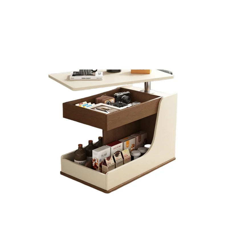 

Coffee table side cabinet with wheel corner cart, bedside lifting household rock slab movable tea table