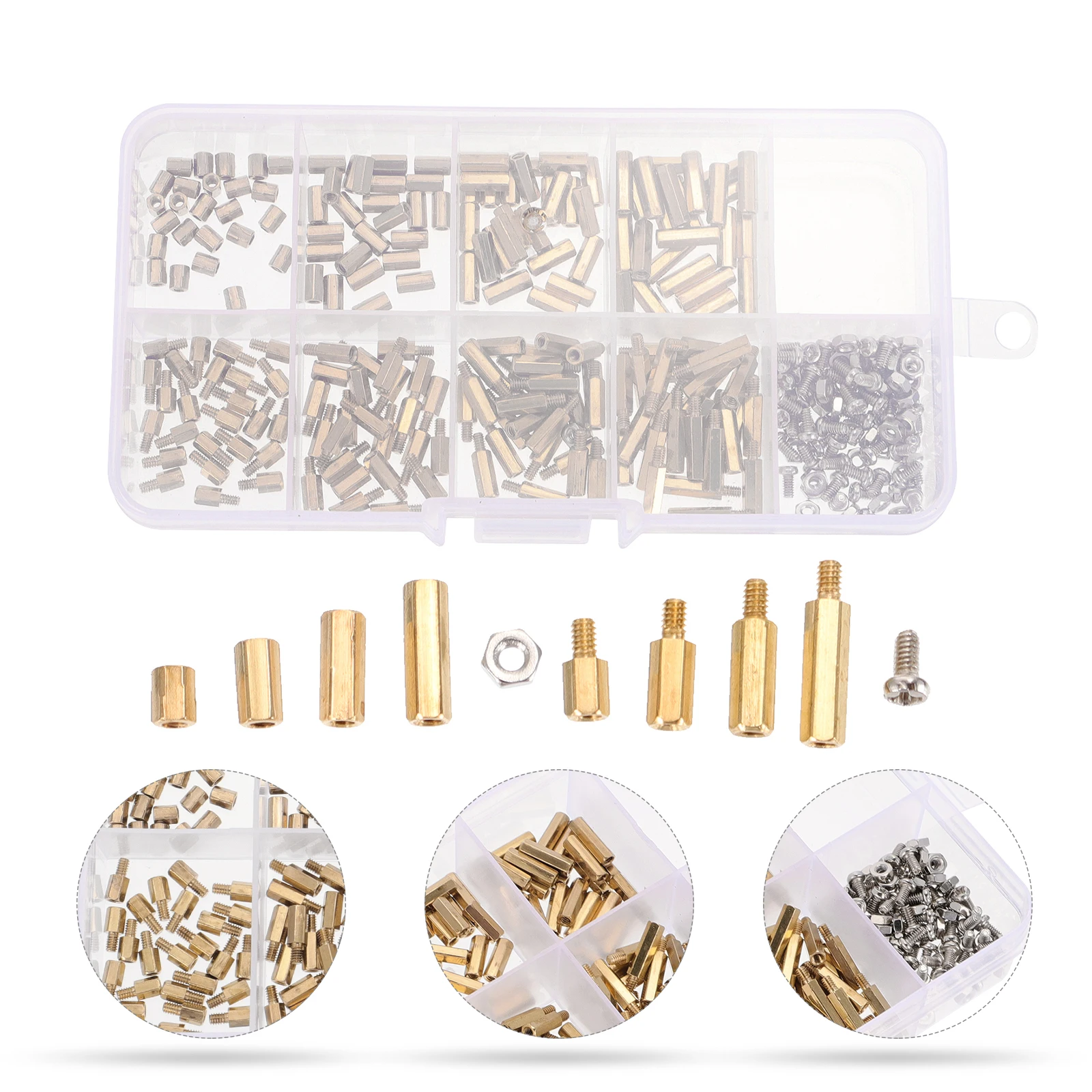 

300 Pcs Assortment Column St off Fastener Set Kit Copper Screws Nuts Alloy Storage Box Included