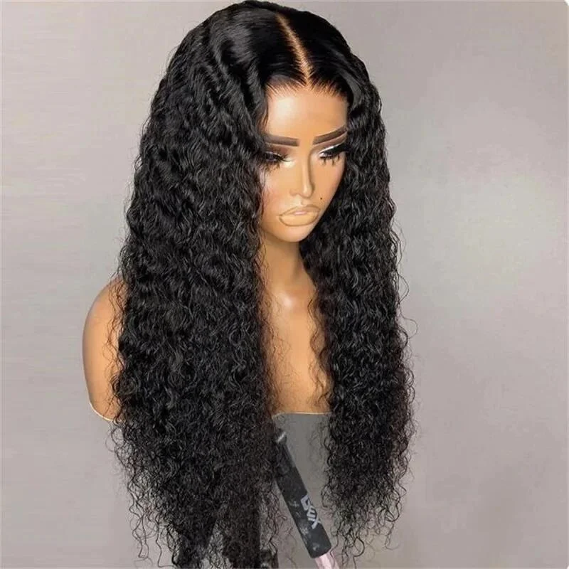 Long 26" Kinky Curly  Black 180Density Lace Front Wig For Women With Baby Hair Preplucked Heat Resistant Glueless Soft Daily Wig