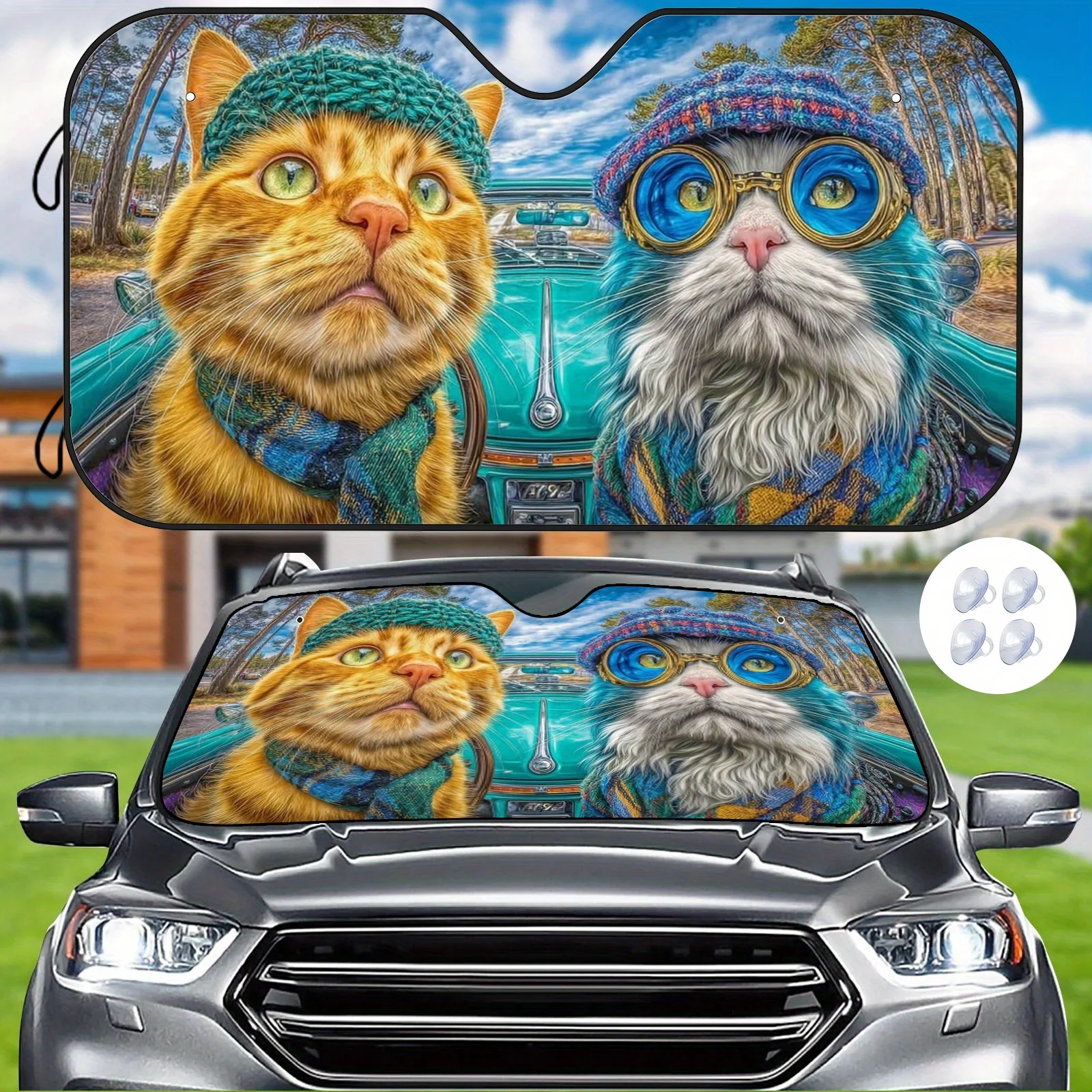 Retro Convertible Car Sunshade For The Trendy Cat Combo, Creatively Eye-Catching Fashion, Heat-Insulating And Scratch-Resistant