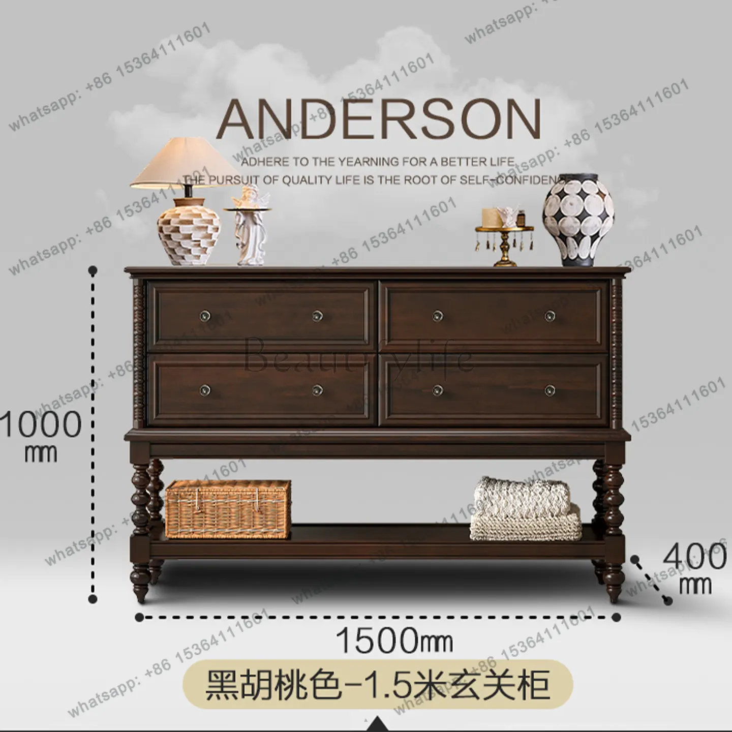 

American retro solid wood wall dining side cabinet living room balcony entrance locker