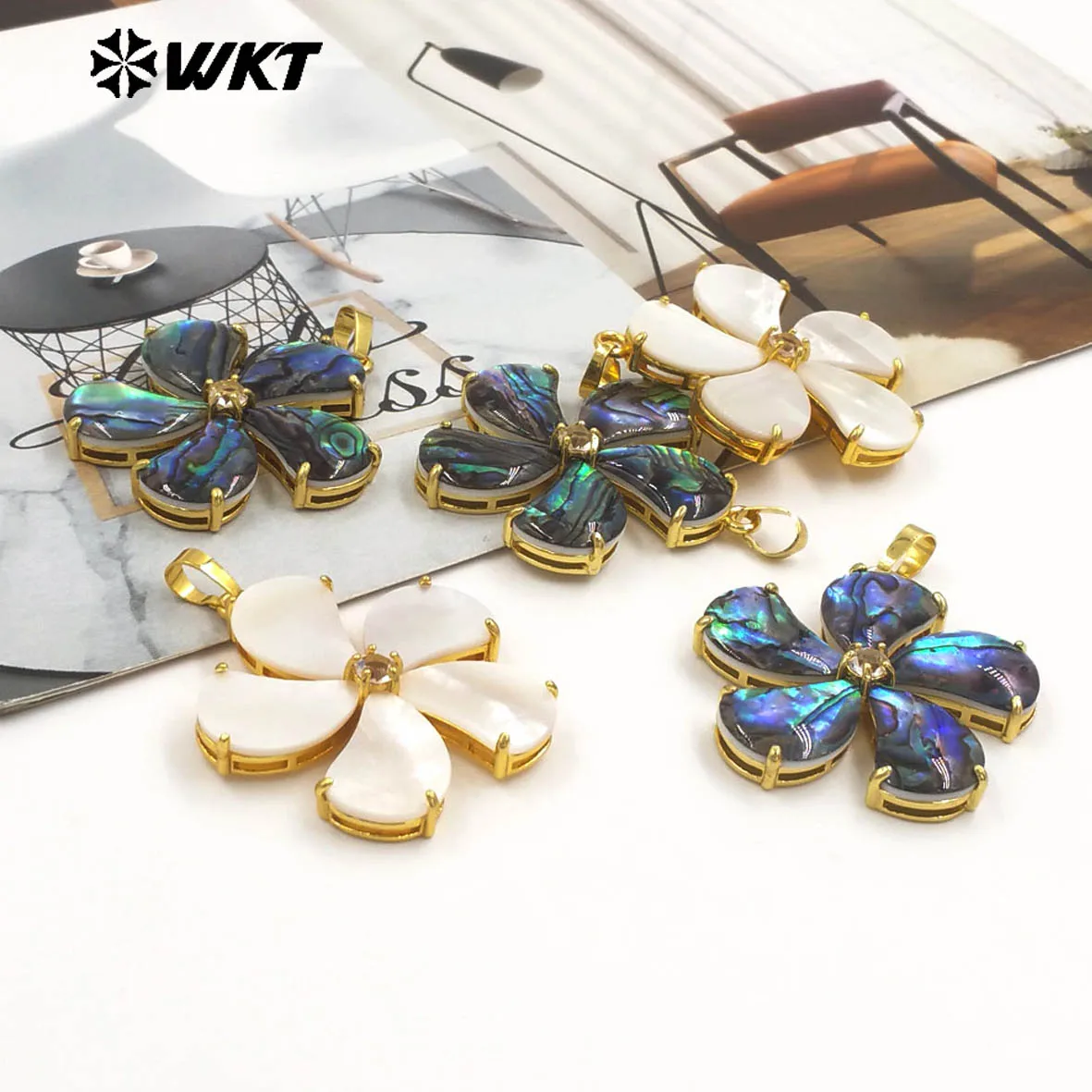 WT-JP403 2025 New Arrival Abalone Shell Windmill Shape Pendant With 18k Gold Plated For Women Daily Decoration