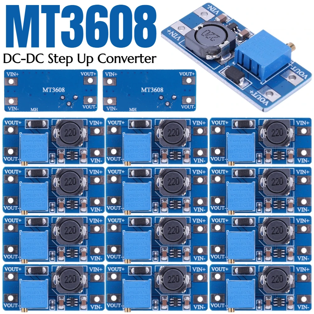 DC-DC 스텝 업 컨버터 부스터 모듈, 최대 2A, 2V-24 V에서 5, 9, 12, 28V, 조절 가능한 DC-DC 스텝 업 전원 공급 장치 모듈, 1, 5, 10 개