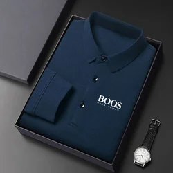 Polo de manga larga bordado para hombre, camiseta informal de negocios, solapa deportiva, transpirable, alta calidad, Verano