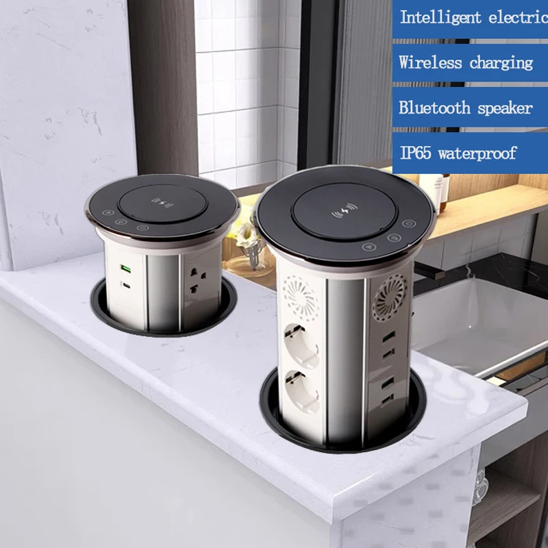 Imagem -02 - Padrão Inteligente Elevador Elétrico Soquete Impermeável Desktop sem Fio Carregamento Usb Mesa de Cozinha Bancada Tomada Ip65 ue