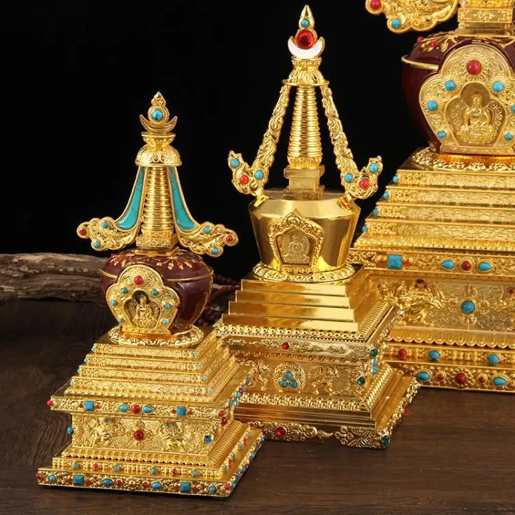 KK 25Cm Zinc Copper Alloy Gilded Tibetan Relic Stupa Pendant Altar Worship Ornament