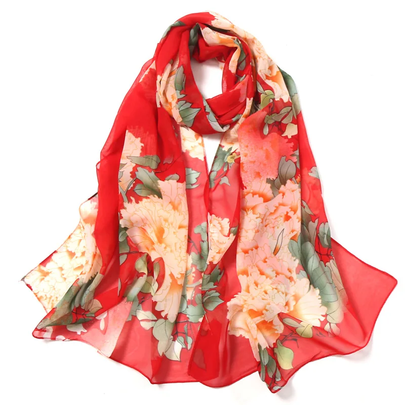 Georgette-chal de gasa con estampado Floral para mujer, bufanda de seda para playa, pañoletas largas, chal de playa, Foulard femenino